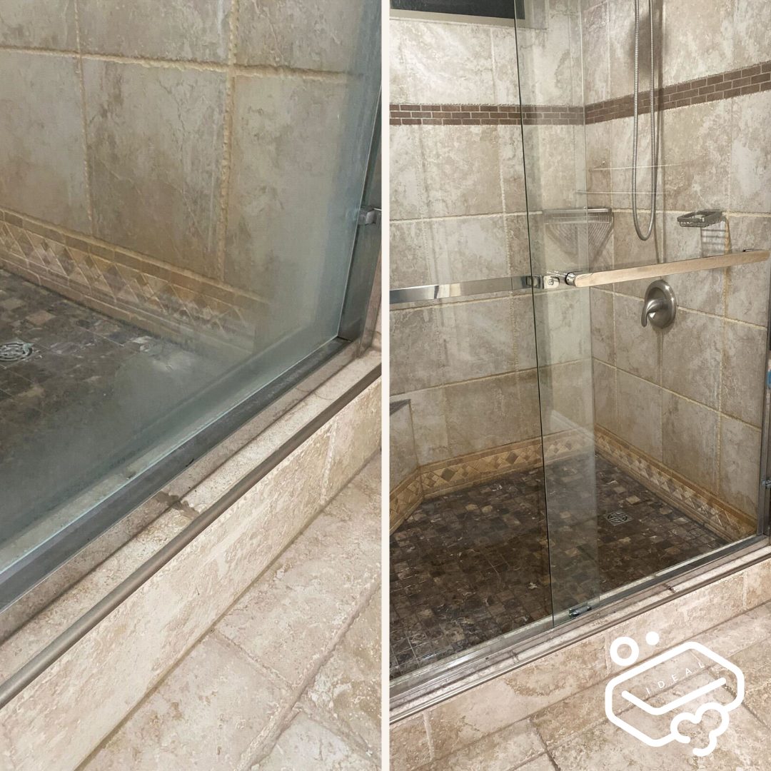 Tile & glass shower detailed top to bottom